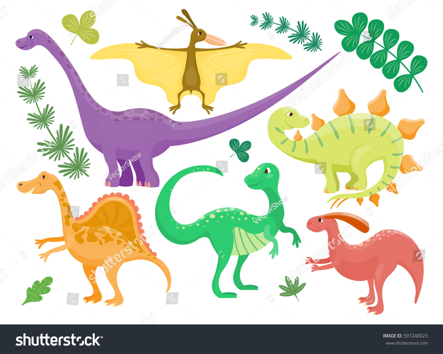 Cartoon Dinosaurs Vector Illustration Isolated Monster