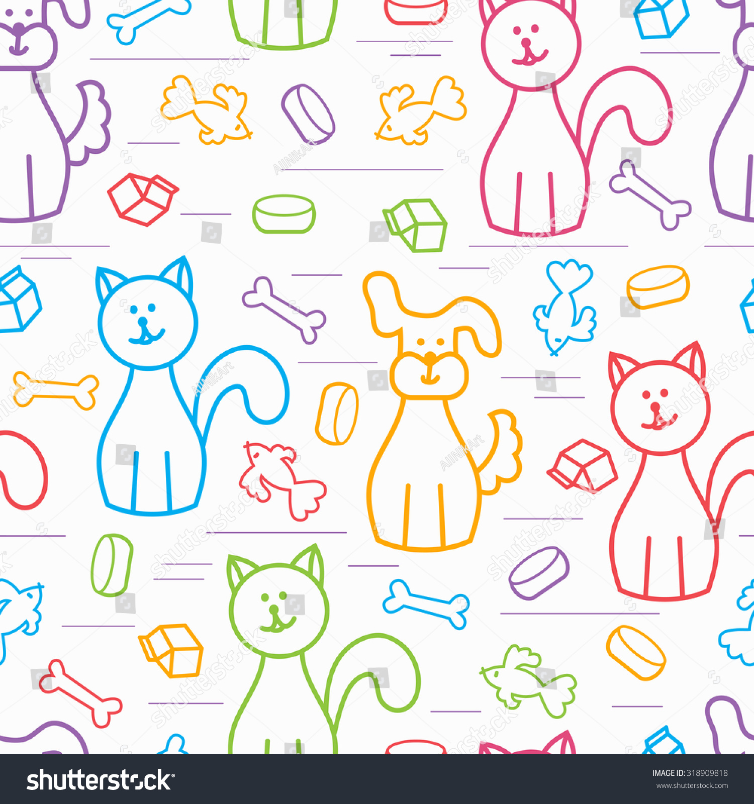 Cartoon Dogs Cats Vector Seamless Pattern Stock Vector 318909818 - Shutterstock