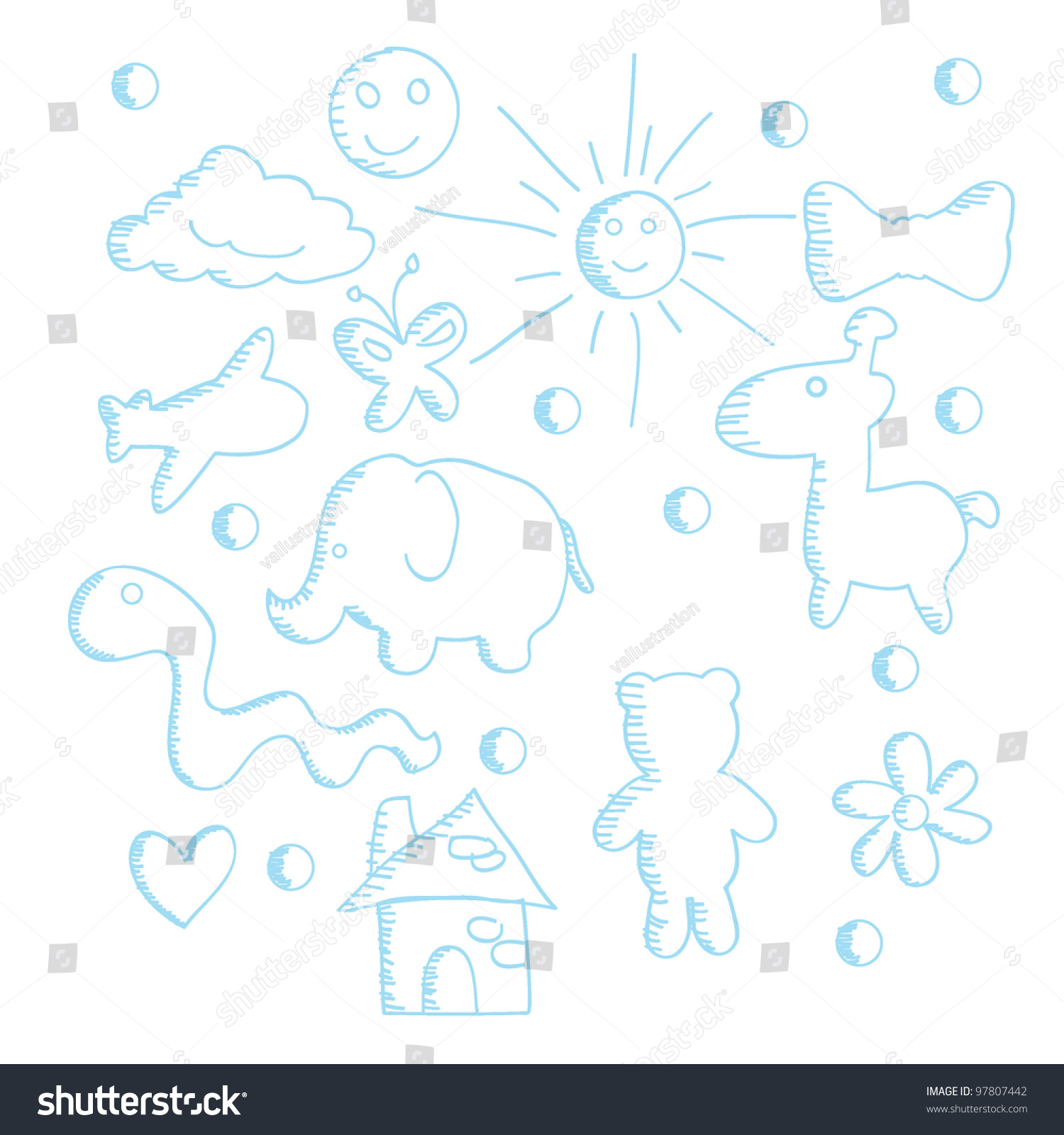 Cartoon Doodle For Wallpaper, Kids, Icons And Others Stock Vector