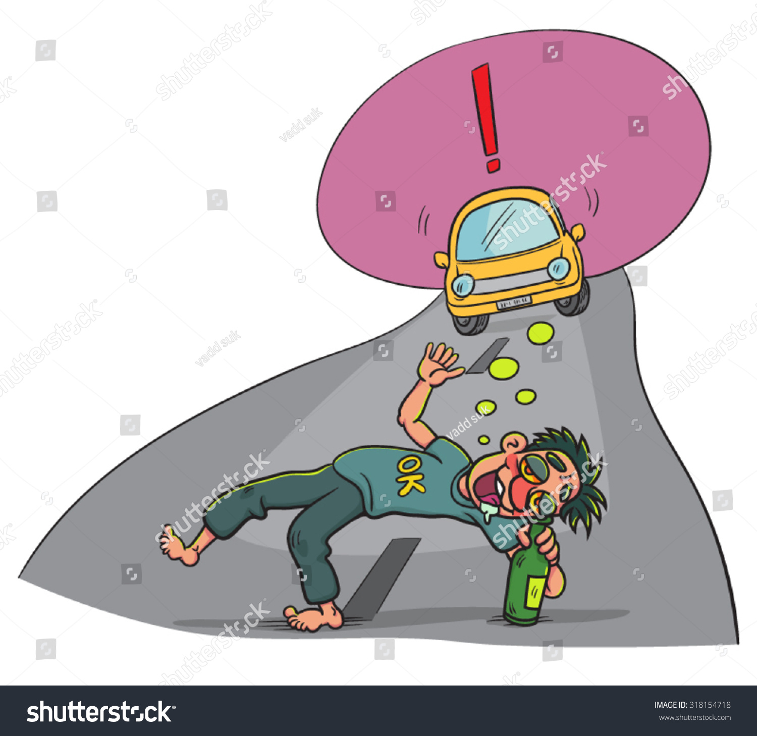 Cartoon Drunk Man Crossing The Road, Illustration - 318154718 