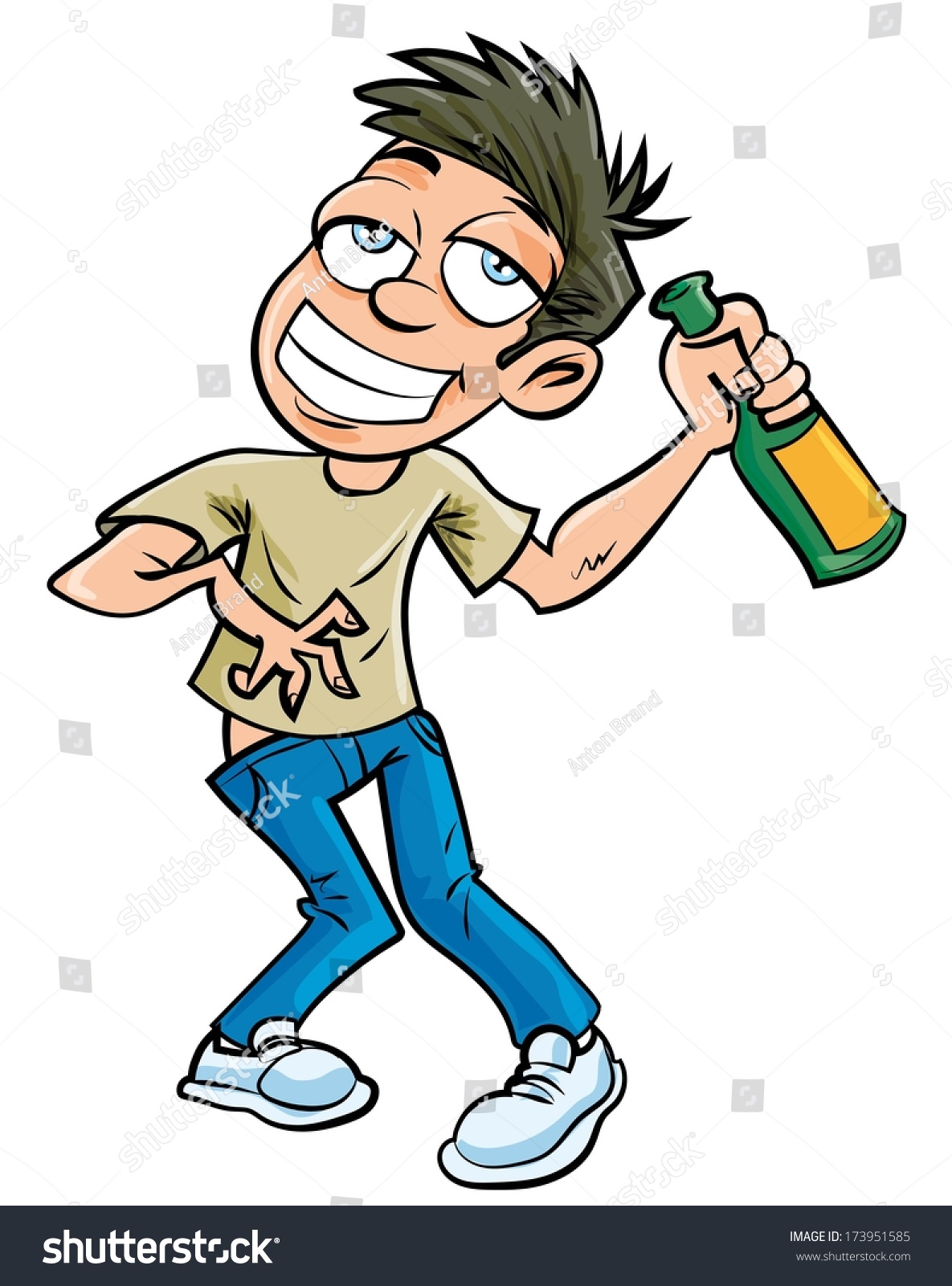stock vector cartoon drunk man with champagne bottle isolated 173951585