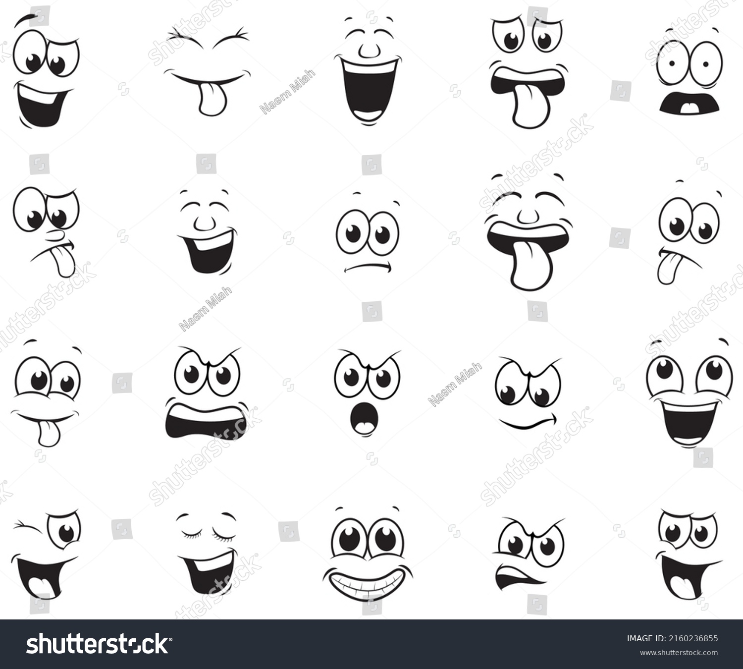 Cartoon Faces Expressive Eyes Mouth Smiling Stock Vector Royalty Free