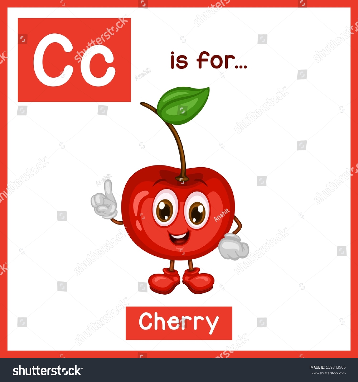 Cartoon Fruit Alphabet Flashcard C Cherry Vector De Stock Libre De