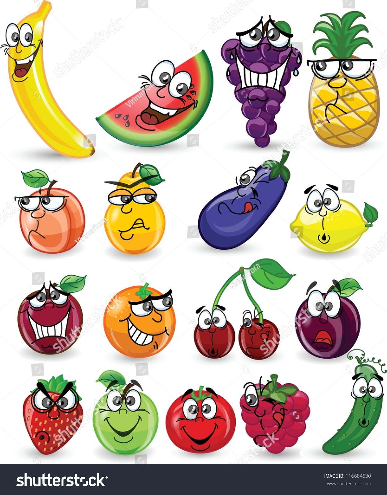 Cartoon Fruits And Vegetables Stock Vector Illustration 116684530