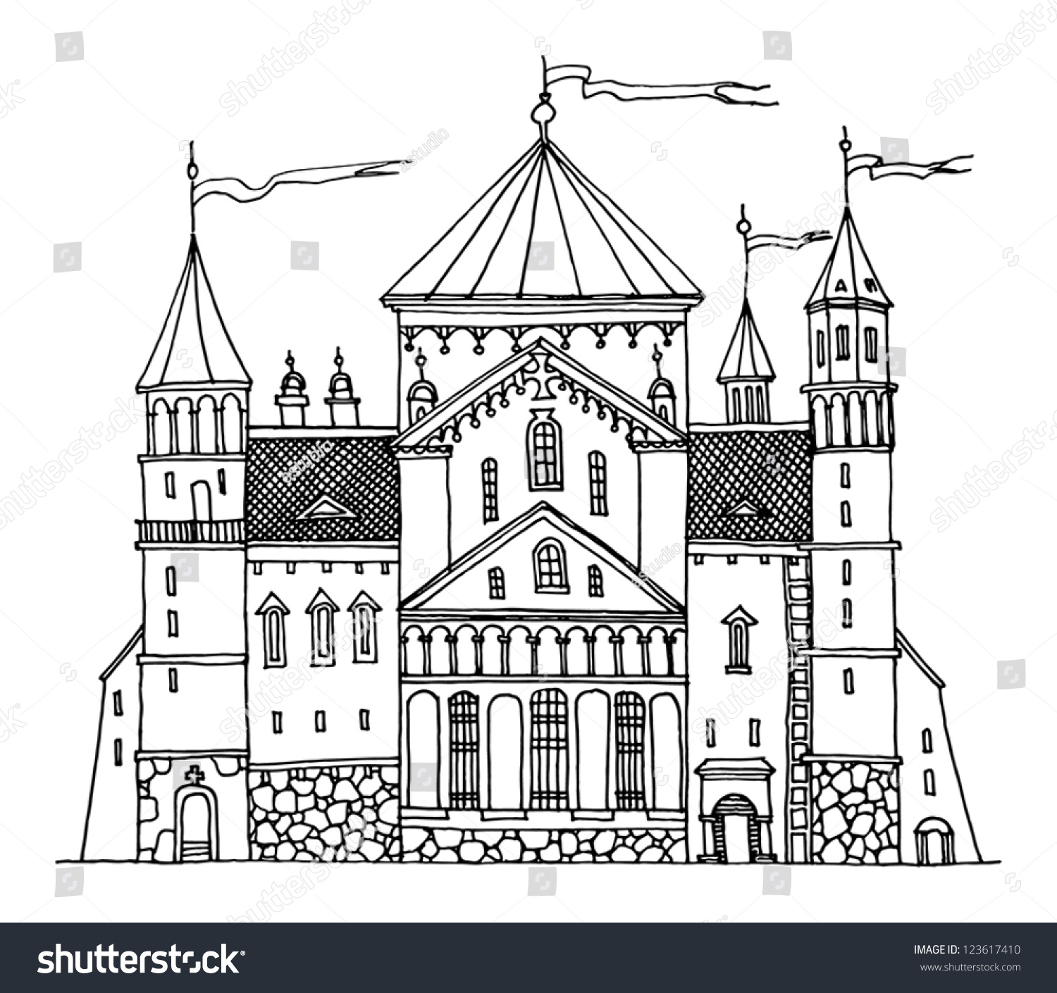 Cartoon Hand Drawing Castle Stock Vector Illustration 123617410