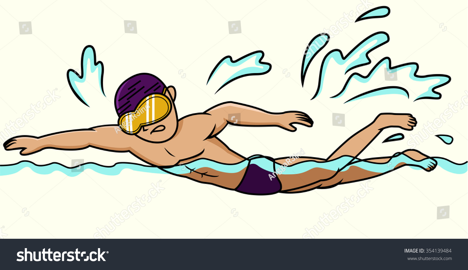 Cartoon Illustration Swimmer Swimming Stock Vector 354139484 - Shutterstock