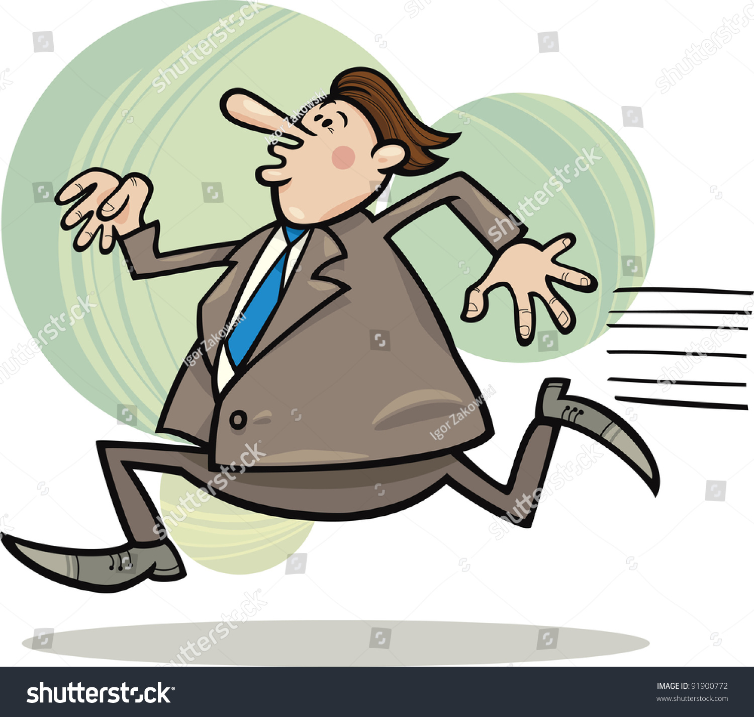 Cartoon Illustration Of Funny Running Overweight Businessman - 91900772 