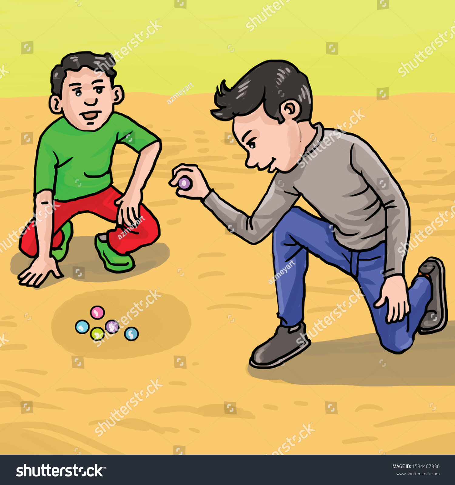 Vektor Stok Cartoon Illustration Two Asian Boy Playing Tanpa Royalti