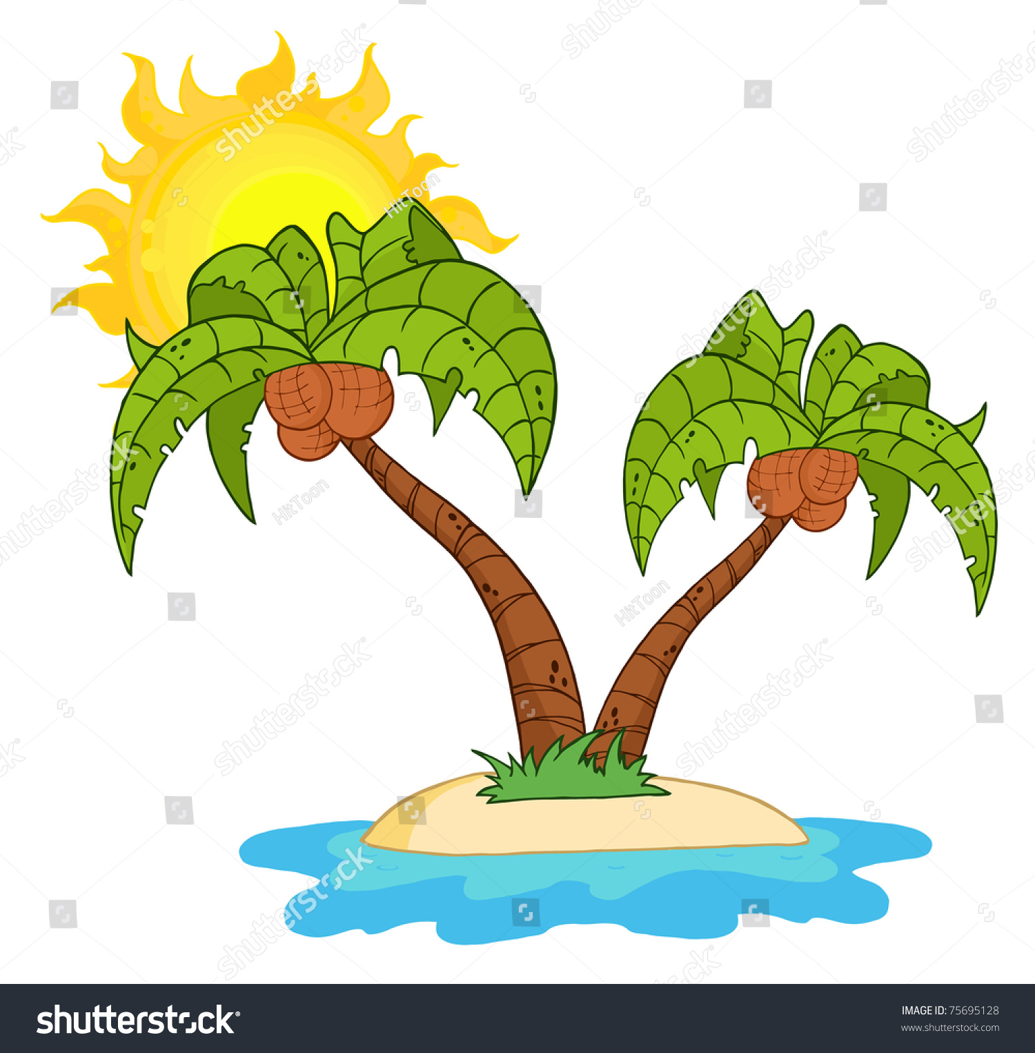 Cartoon Island Two Palm Tree Stock Vector Royalty Free 75695128