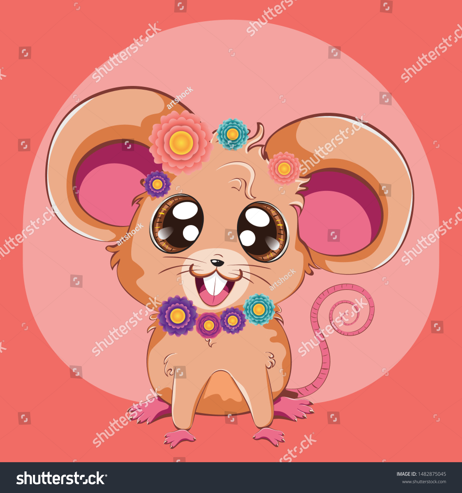 Cartoon Kawaii Anime Mouse Rat Colorful Stock Vector Royalty Free