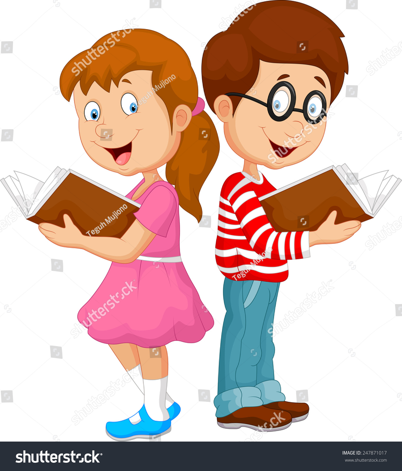 Cartoon Kids Reading Book Stock Vector Illustration 247871017 ...