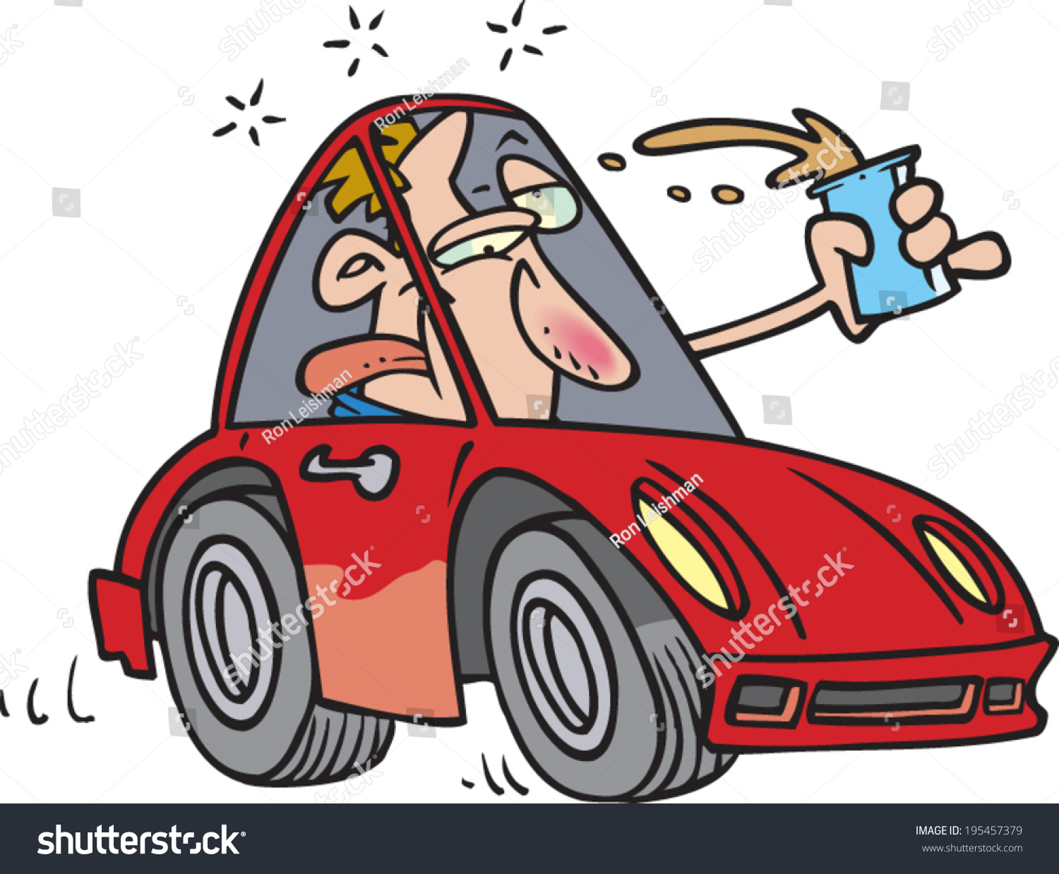 Cartoon Man Drunk Driving Stock Vector Illustration 195457379