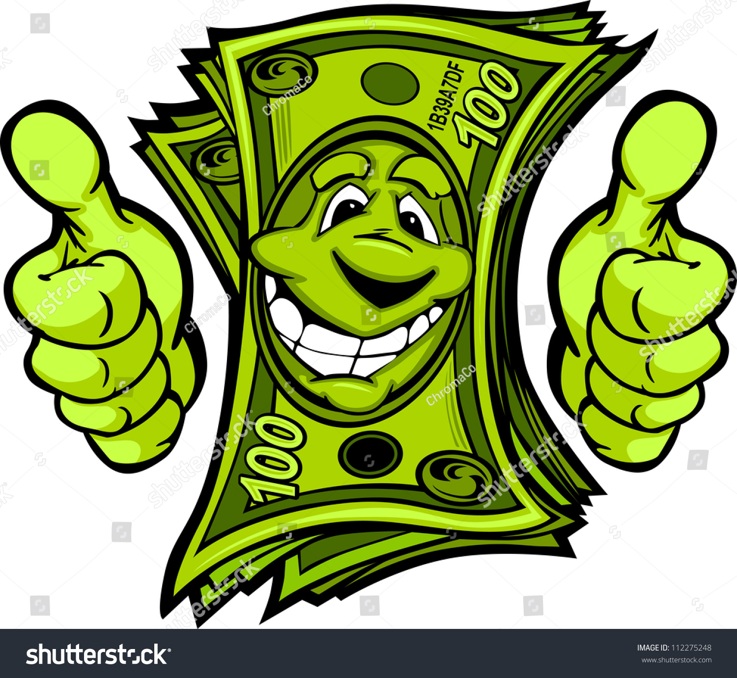 Cartoon Money And Hands With Thumbs Up Vector Cartoon Image - 112275248 