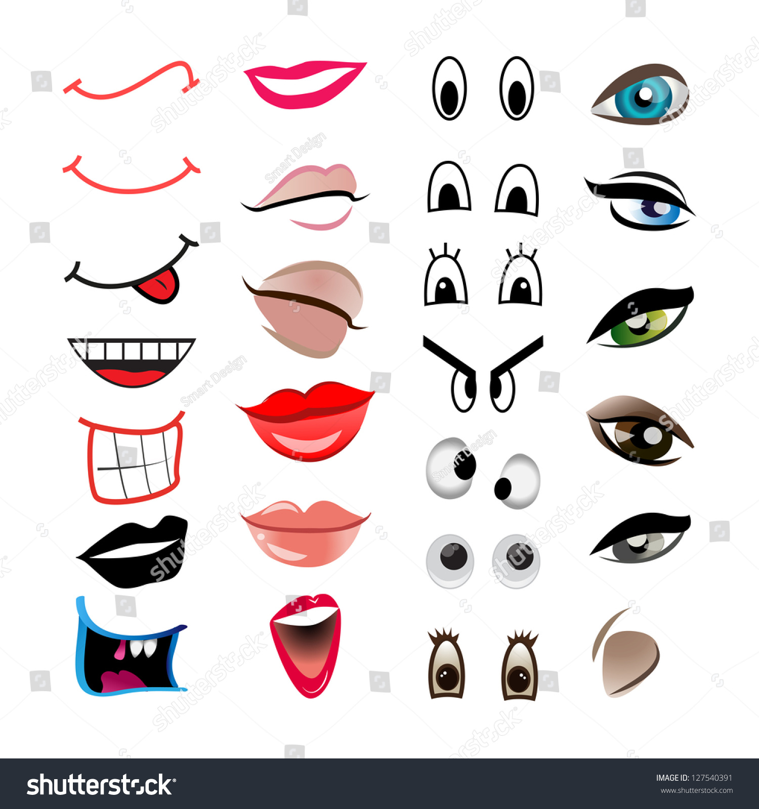 Cartoon Mouths Eyes Set Isolated On Stock Vector 127540391 - Shutterstock