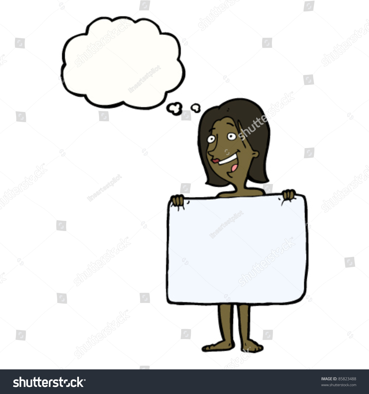 Cartoon Naked Woman Hiding Behind Towel Stock Vector Shutterstock