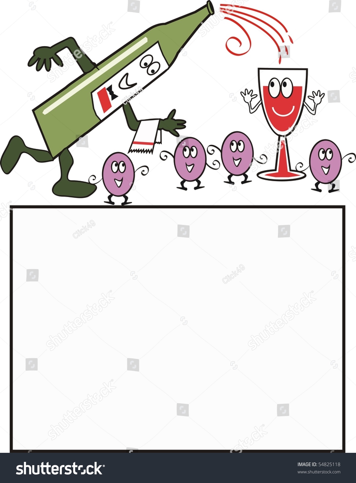 Cartoon Of Animated Bottle Pouring Out Red Wine Into Glass. Stock