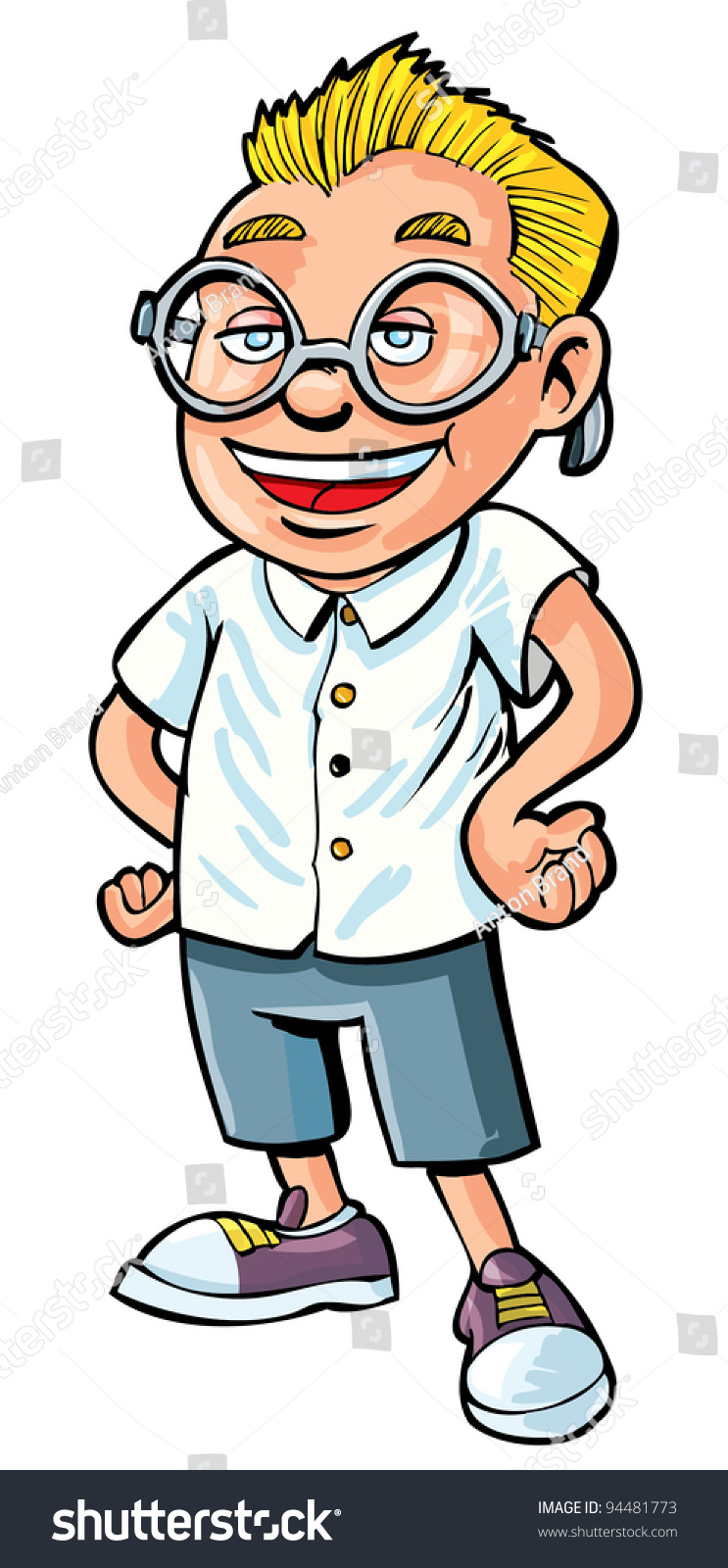 Cartoon Of Nerdy Boy. Isolated On White Stock Vector Illustration