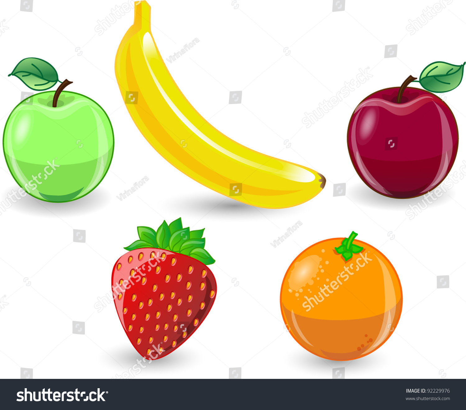 Cartoon Orange Banana Apples Strawberry Stock Vector 92229976