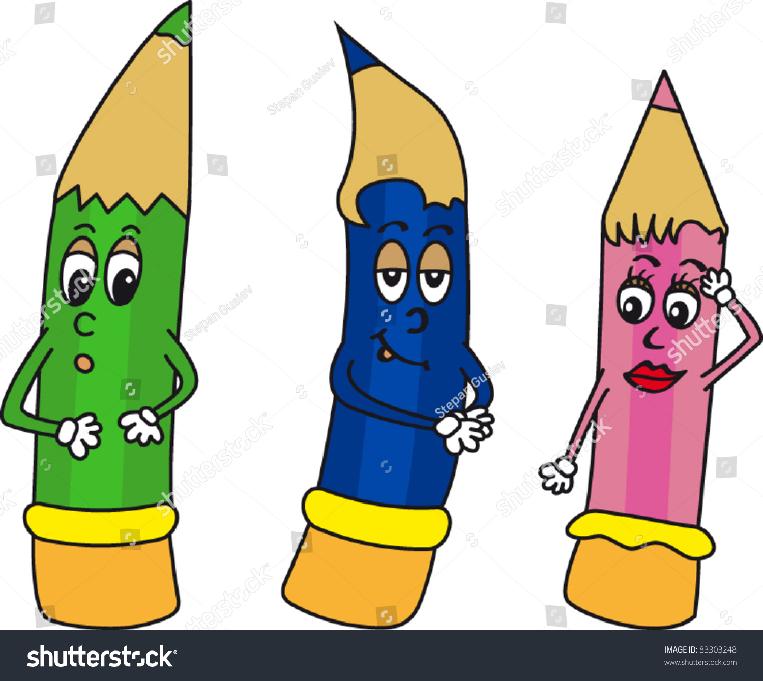 Cartoon Pencils Stock Vector Illustration 83303248 : Shutterstock