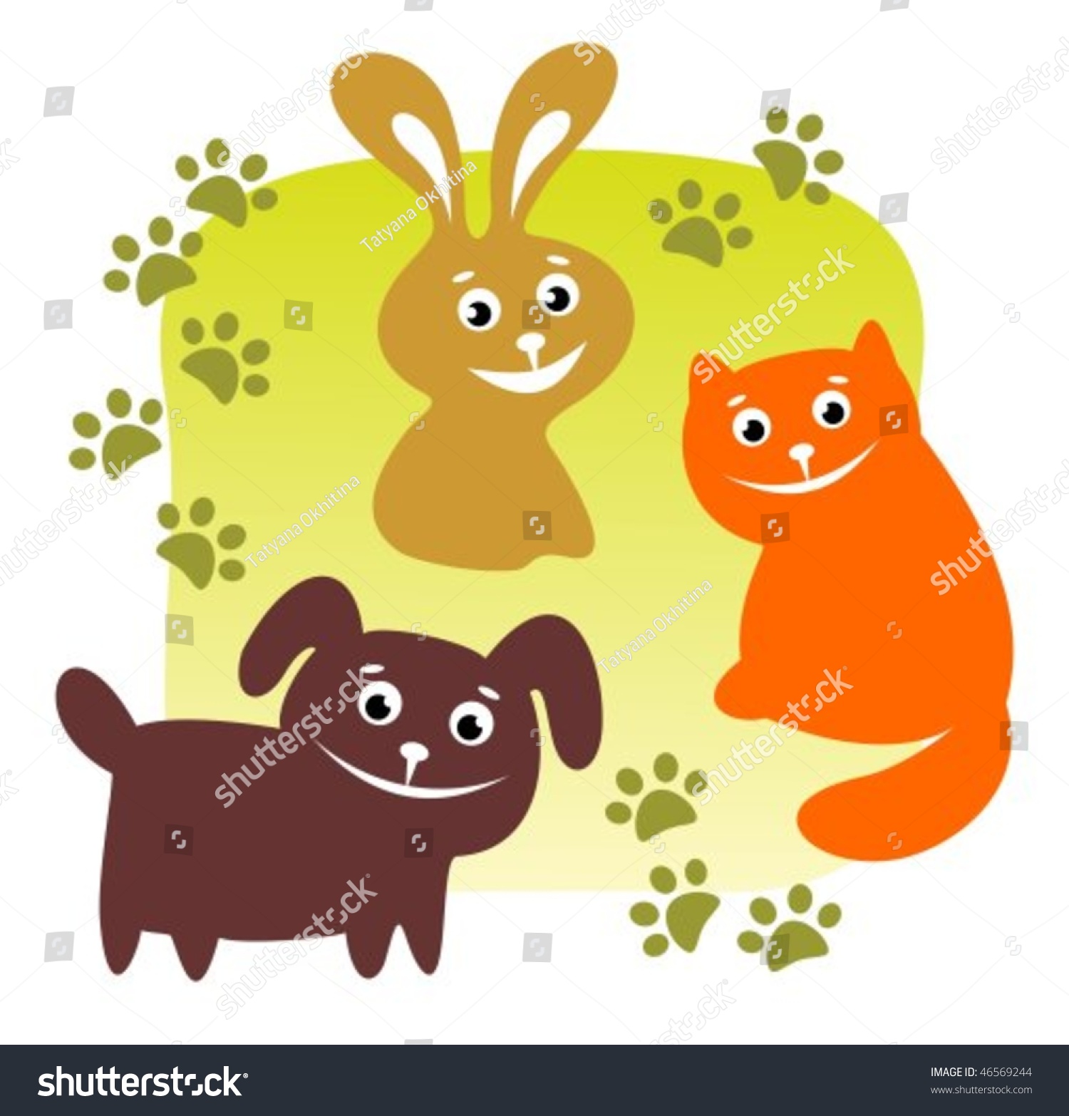 Cartoon Pets And His Traces On A Green Background. Stock Vector