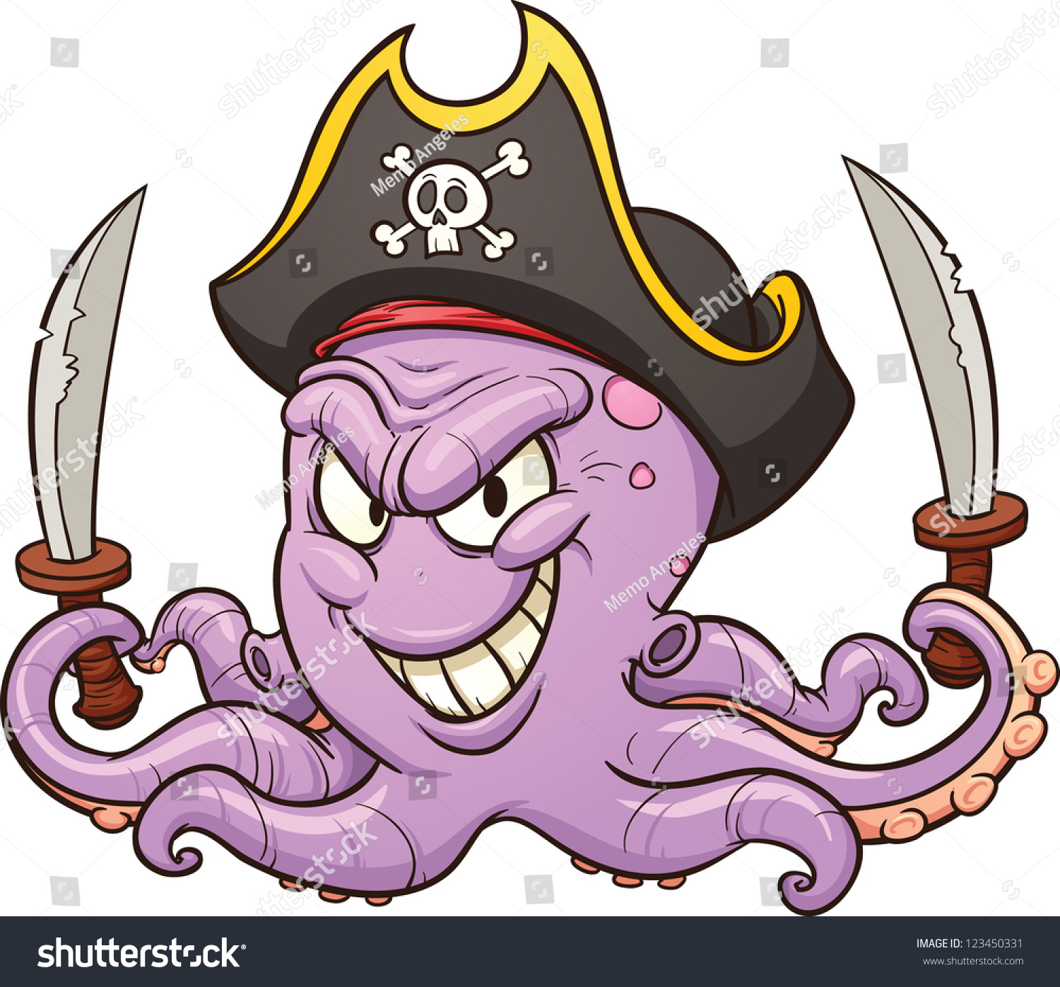Cartoon Pirate Octopus Vector Clip Art Illustration With