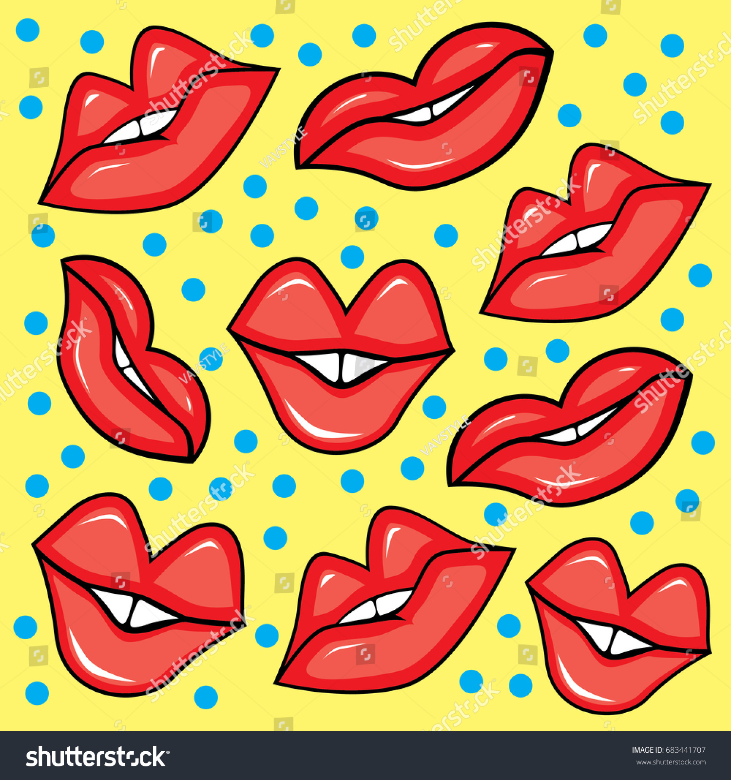 Cartoon Red Lips Seamless Pattern On Stock Vector Royalty Free 683441707