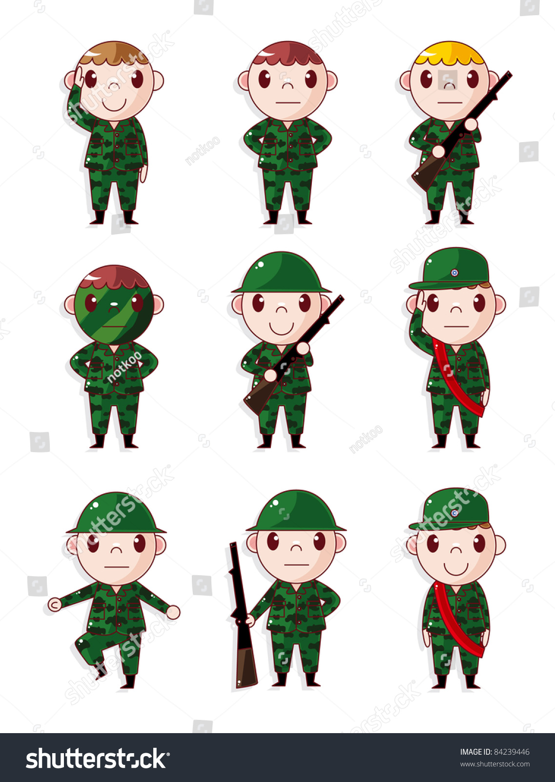 Cartoon Soldier Icons Set Stock Vector Illustration 84239446 : Shutterstock