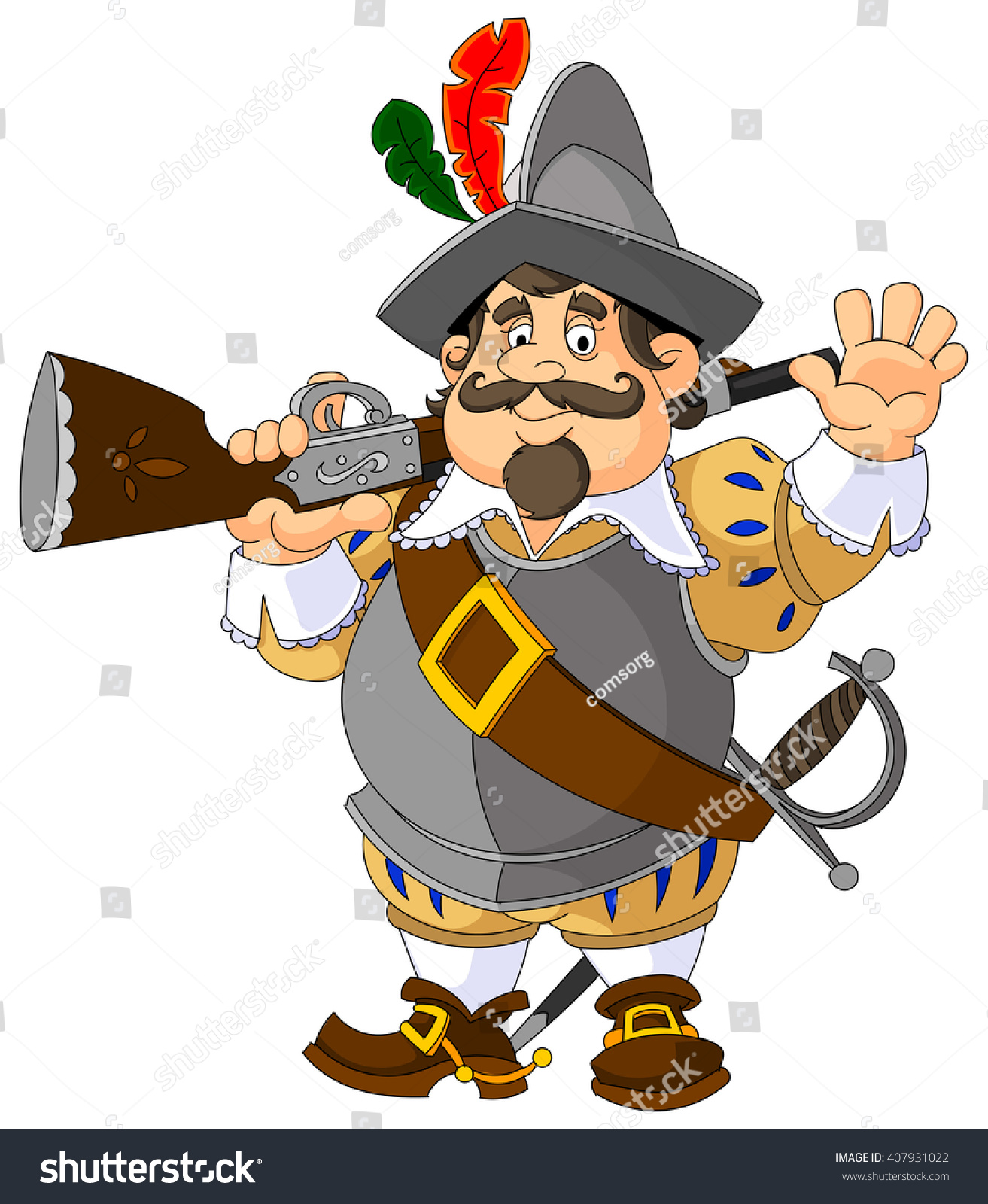 Cartoon Spanish Conquistador Musket Gesture Greeting Stock Vector 407931022 Shutterstock 8235