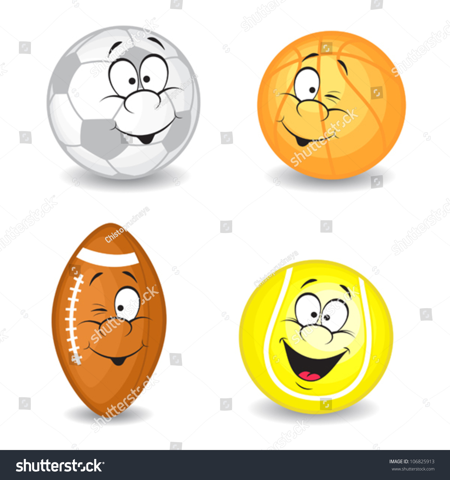 Cartoon Sport Balls. Vector Collection. Isolated On White Background