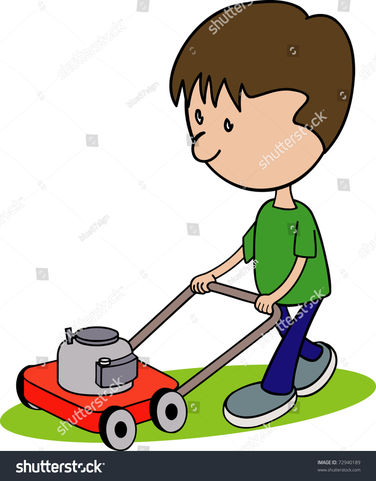 Cartoon Style Illustration Of A Boy Mowing The Yard. - 72940189