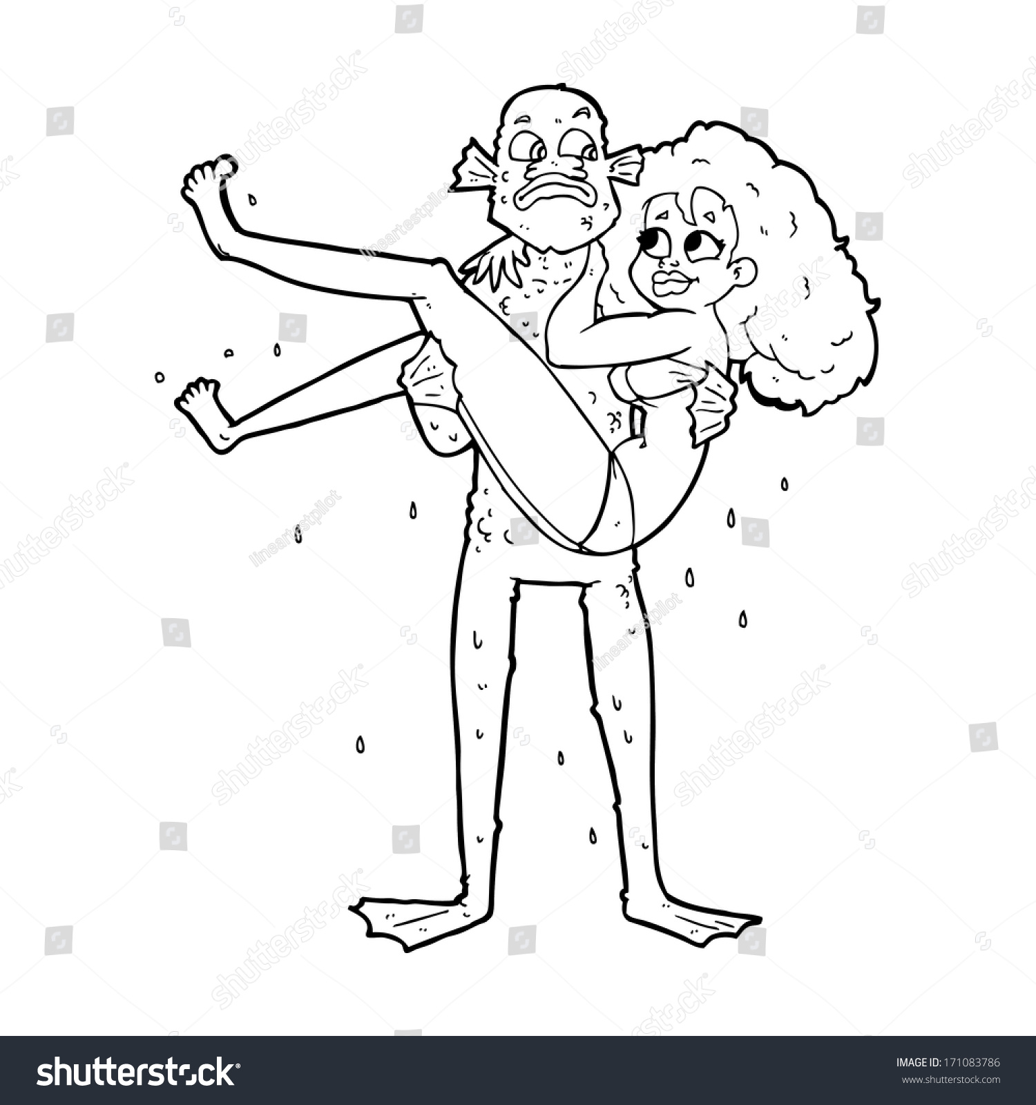 Cartoon Swamp Monster Carrying Woman Bikini เวกเตอรสตอก ปลอดคา