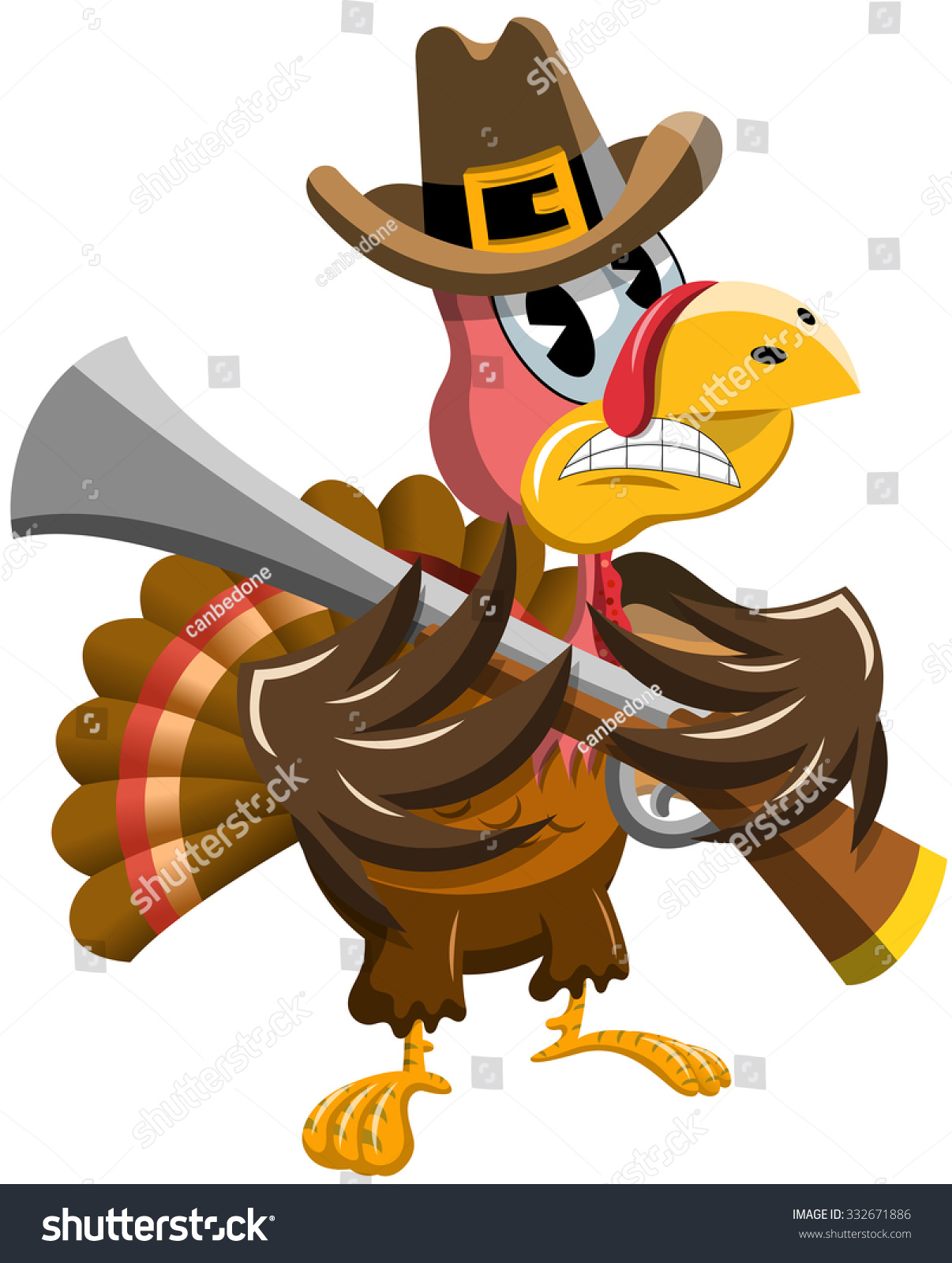 Cartoon Thanksgiving Threatening Turkey With Rifle Isolated Stock ...