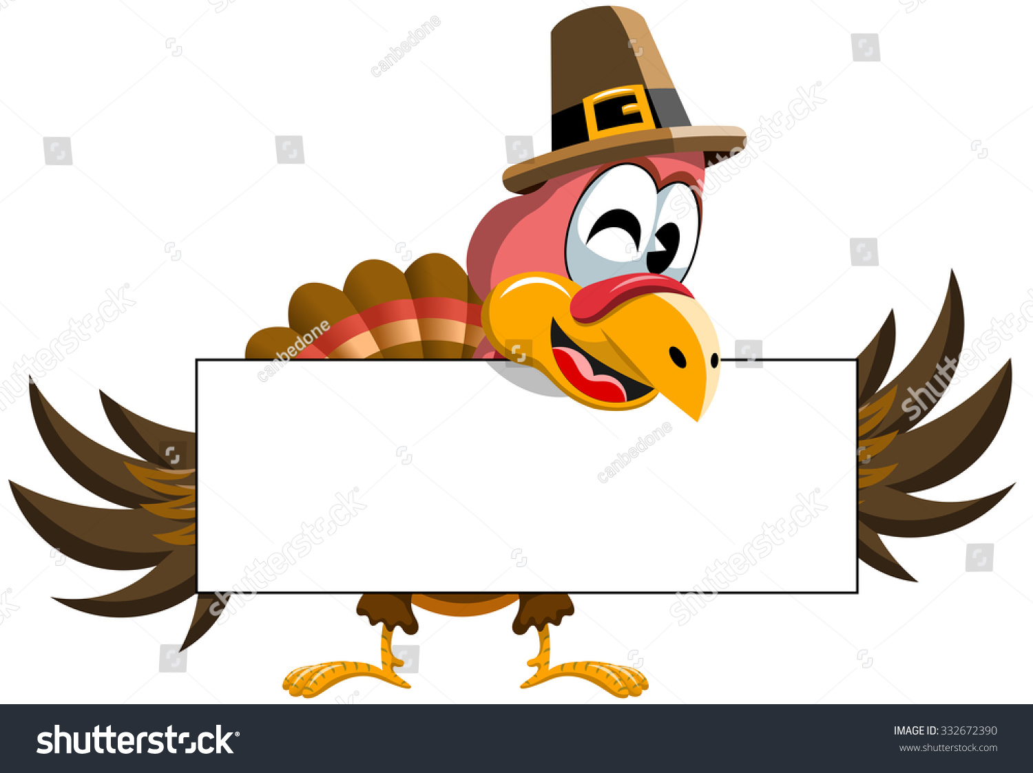 Cartoon Thanksgiving Turkey Holding Blank Banner Stock Vector 332672390