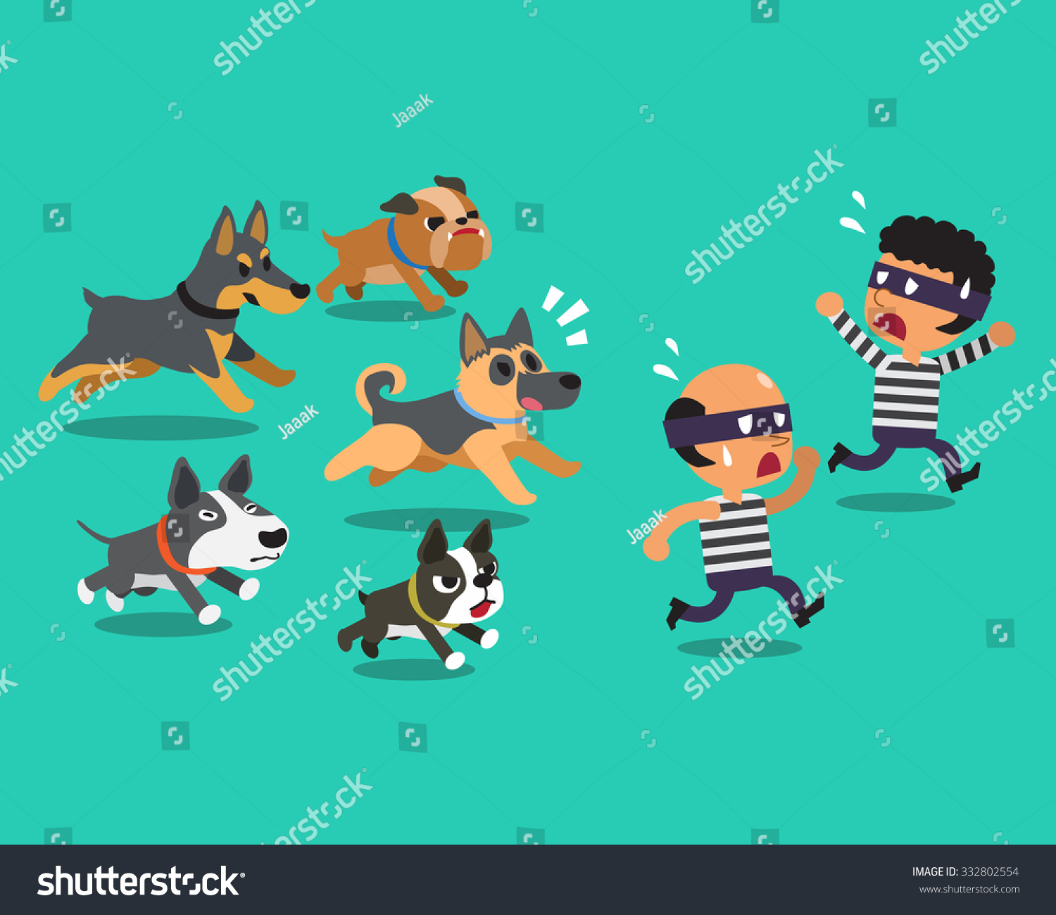 Cartoon Thieves And Guard Dogs Stock Vector Illustration 332802554