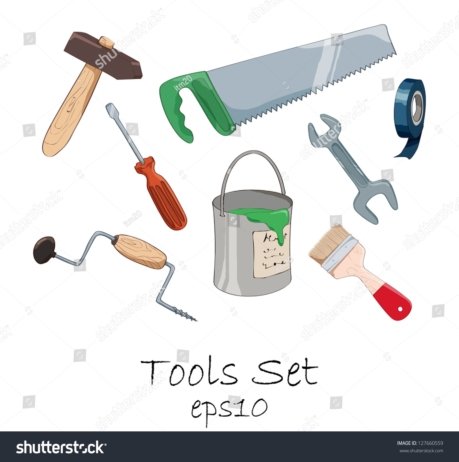 Cartoon Tools Set Stock Vector Illustration 127660559 : Shutterstock