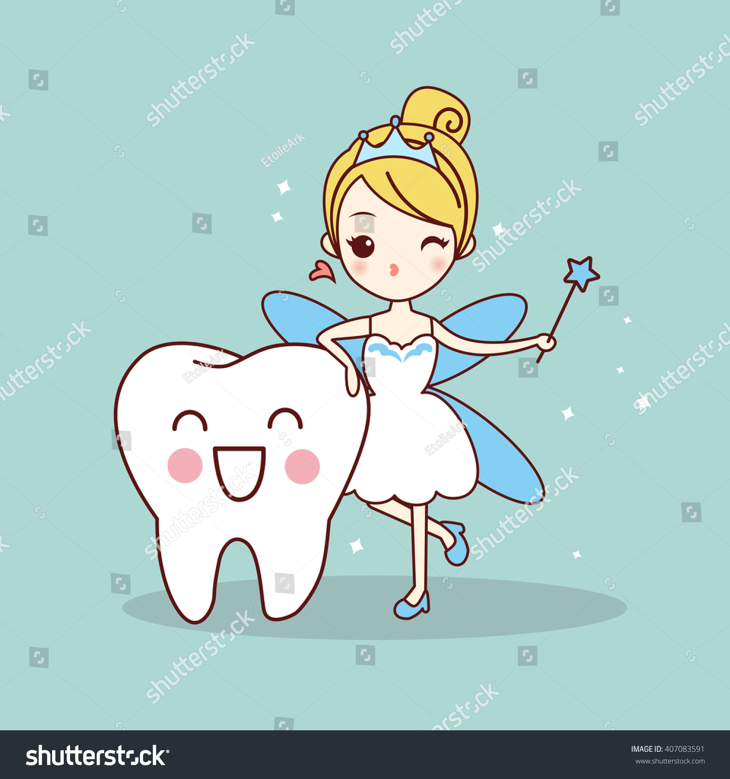 cartoon tooth with tooth fairy and magic wand great for dental care concept cartoon tooth with tooth fairy and magic wand great for dental care concept