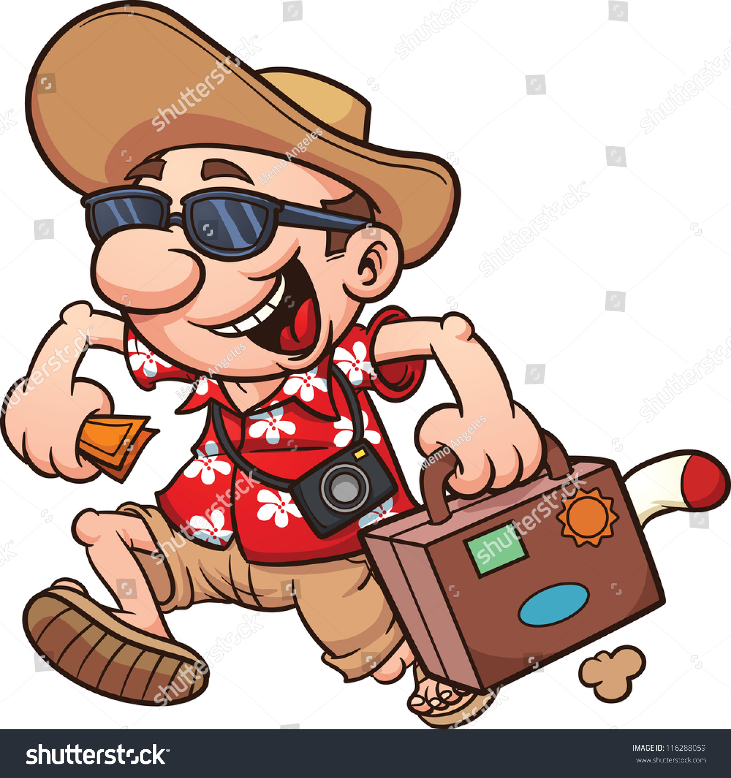 Cartoon Tourist Running Vector Illustration Simple Stock Vector