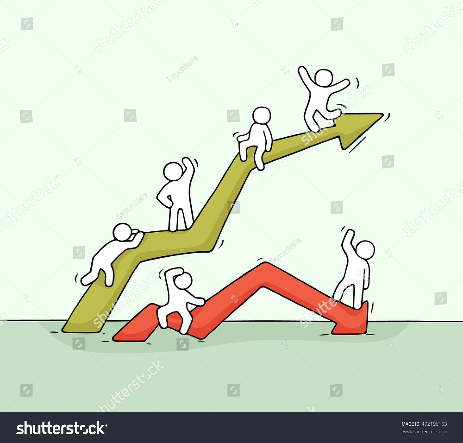 Cartoon up and down diagram with working little people Doodle cute miniature teamwork Hand drawn vector illustration for business an financial design Cartoon up and down diagram with working little people Doodle cute miniature teamwork Hand drawn vector illustration for business an financial design