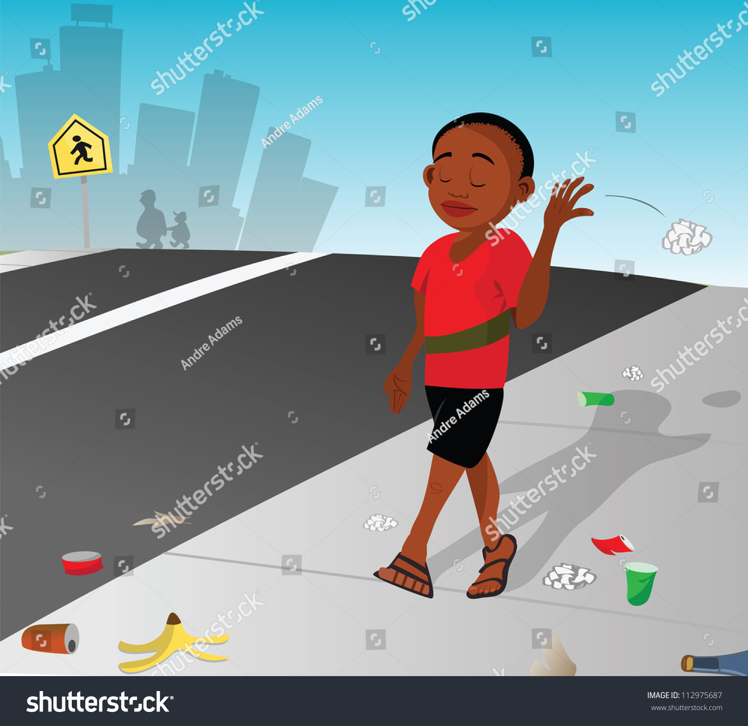 Cartoon Vector Illustration Of A Boy Littering 112975687 Shutterstock