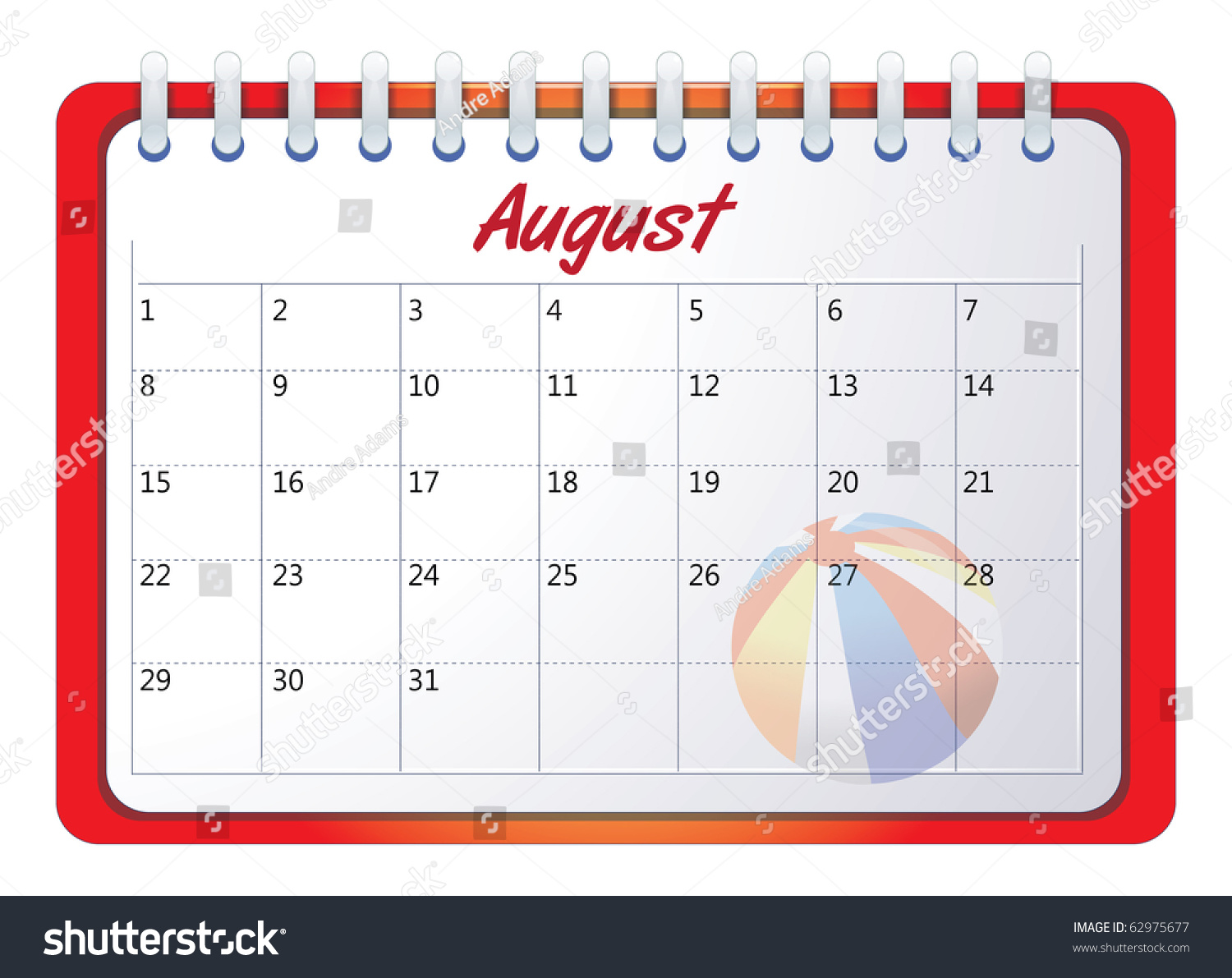 Cartoon Vector Illustration Of An August Calendar 62975677 Shutterstock