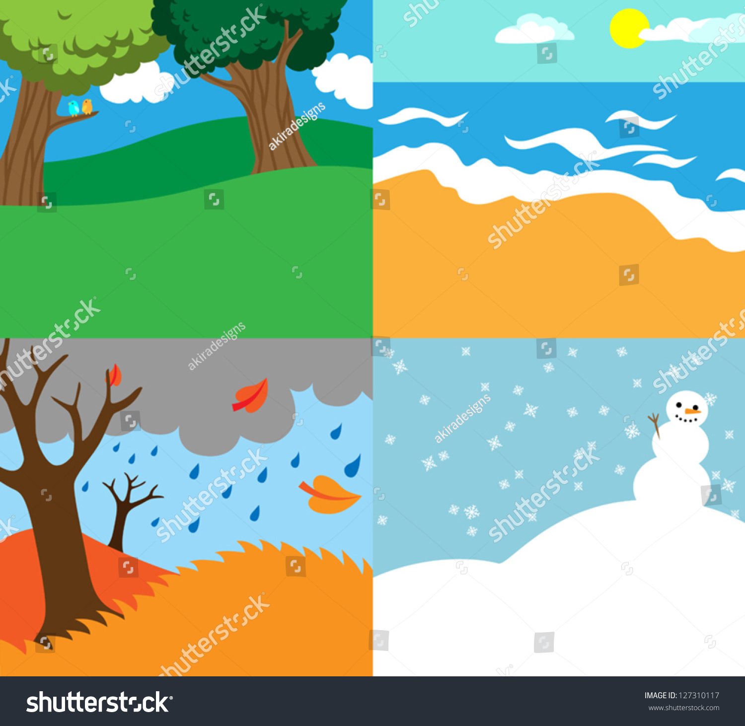 Cartoon Vector Illustration Four Seasons Nature Stock ...