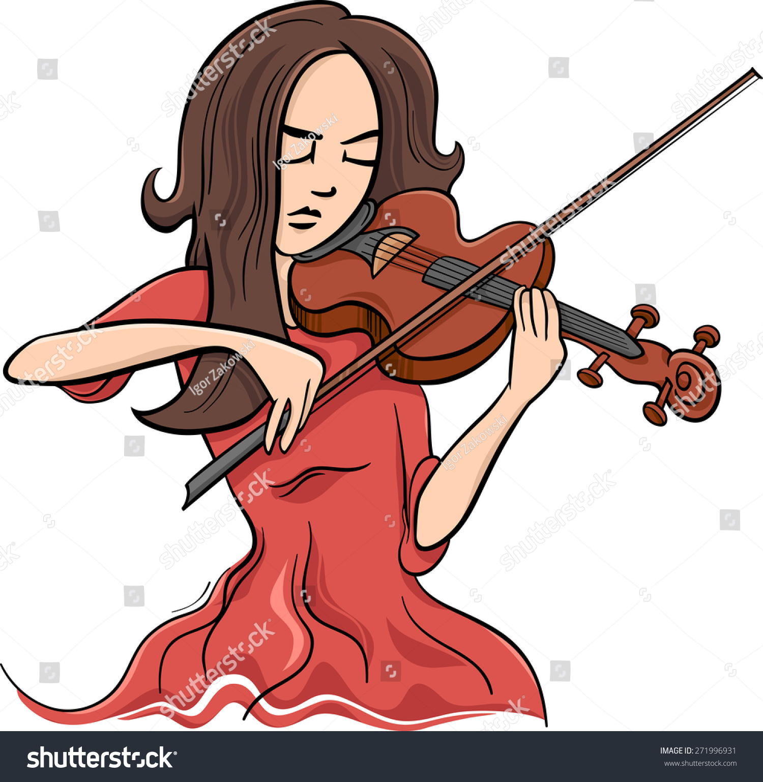 Cartoon Vector Illustration Of Violinist Woman Or Beautiful Girl