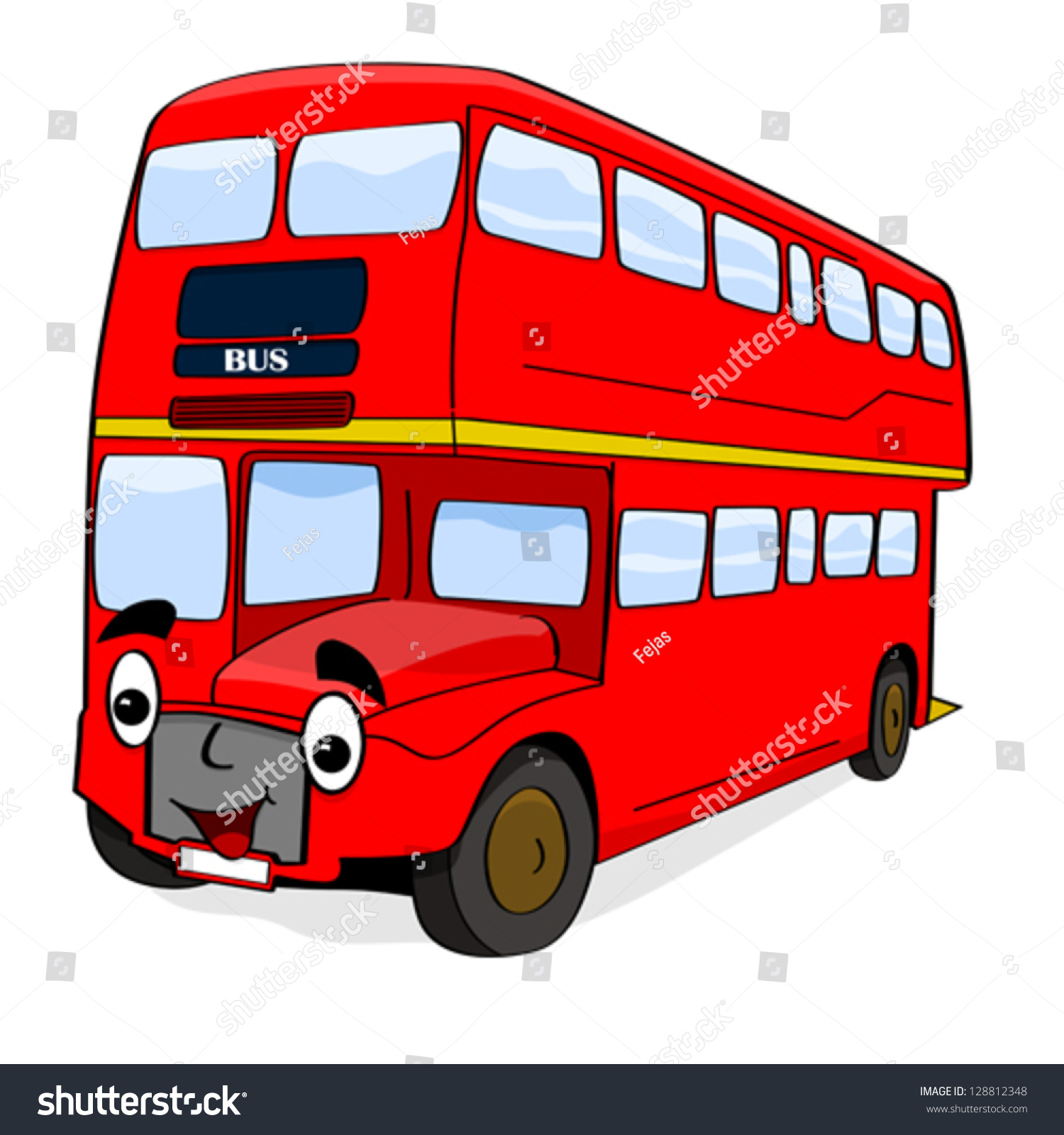 Cartoon Vector Illustration Showing A Happy Double Decker London Red