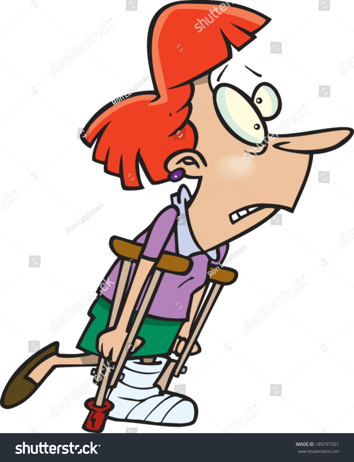 Cartoon Woman Walking On Crutches Stock Vector Illustration 189797261 ...