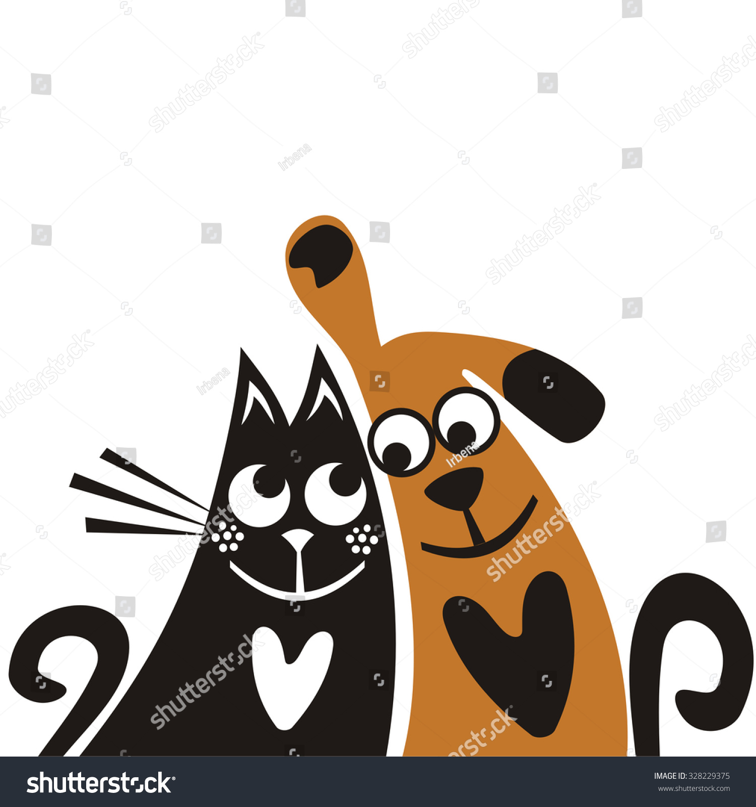 Cat And Dog Friends Cute Cartoon Vector Illustration - 328229375