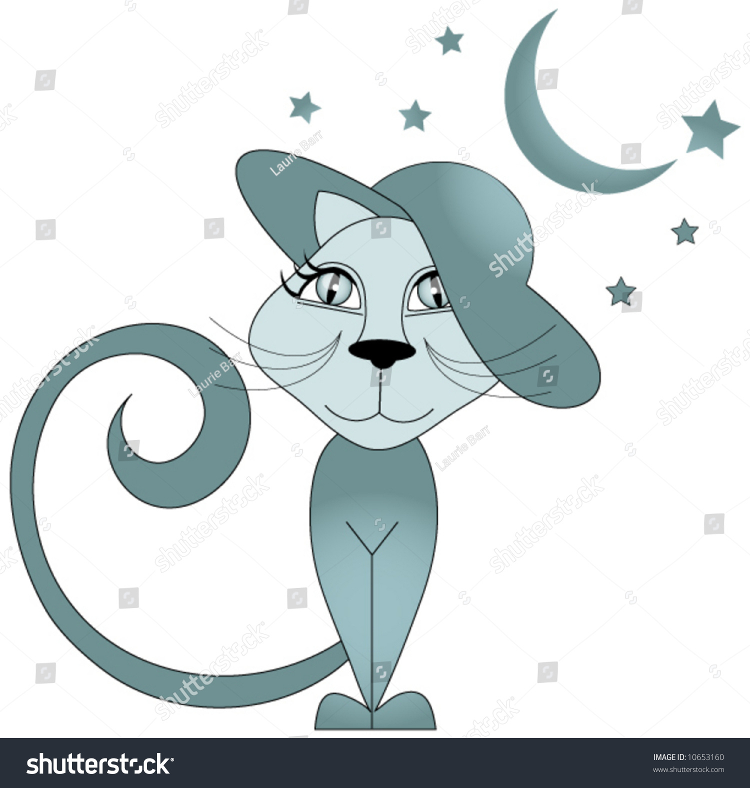 Cat In A Hat With Moon And Stars. Stock Vector Illustration 10653160