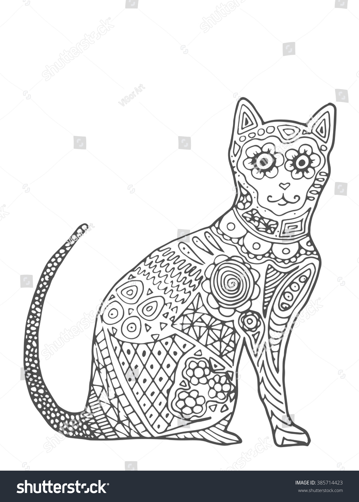 Cat Zentangle Doodle Cat Mehendi Abstract Stock Vector 385714423