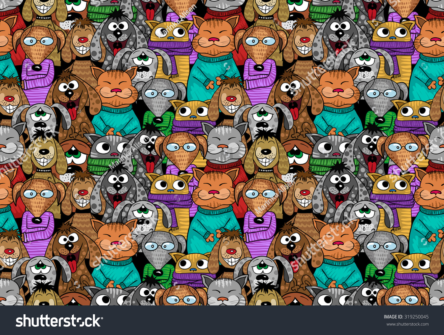 Cats Dogs Cartoon Seamless Pattern Positive Stock Vector 319250045 - Shutterstock