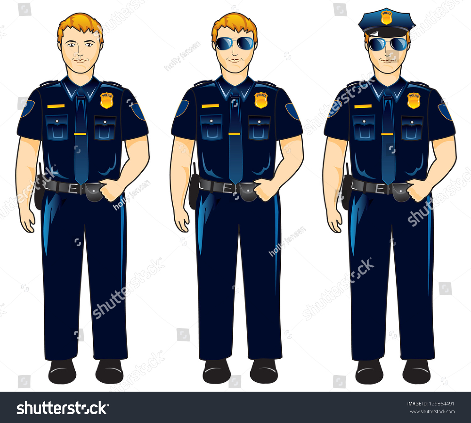 Caucasian Policeman Dark Blue Uniform Sunglasses Stock