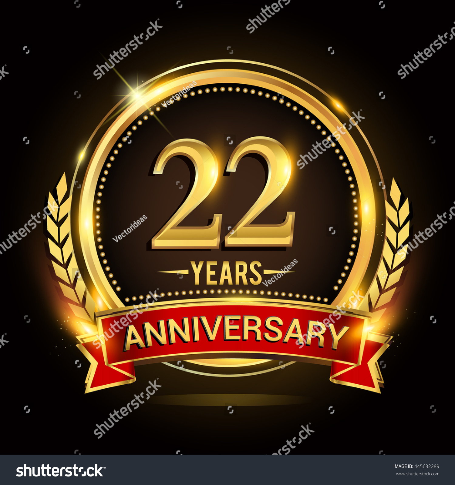 celebrating-22-years-anniversary-logo-golden-stock-vector-445632289